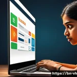 Home 21 다크패턴이 소비자 보호에 미치는 영향 - A detailed digital illustration of a Bengali user frustrated at a laptop screen displaying a confusi...