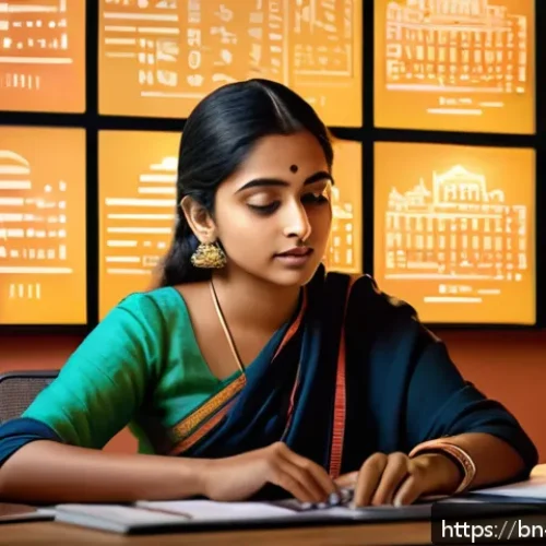 Home 31 다크패턴과 디지털 마케팅 - A detailed digital illustration of a Bengali young adult woman sitting at a desk, surrounded by mult...
